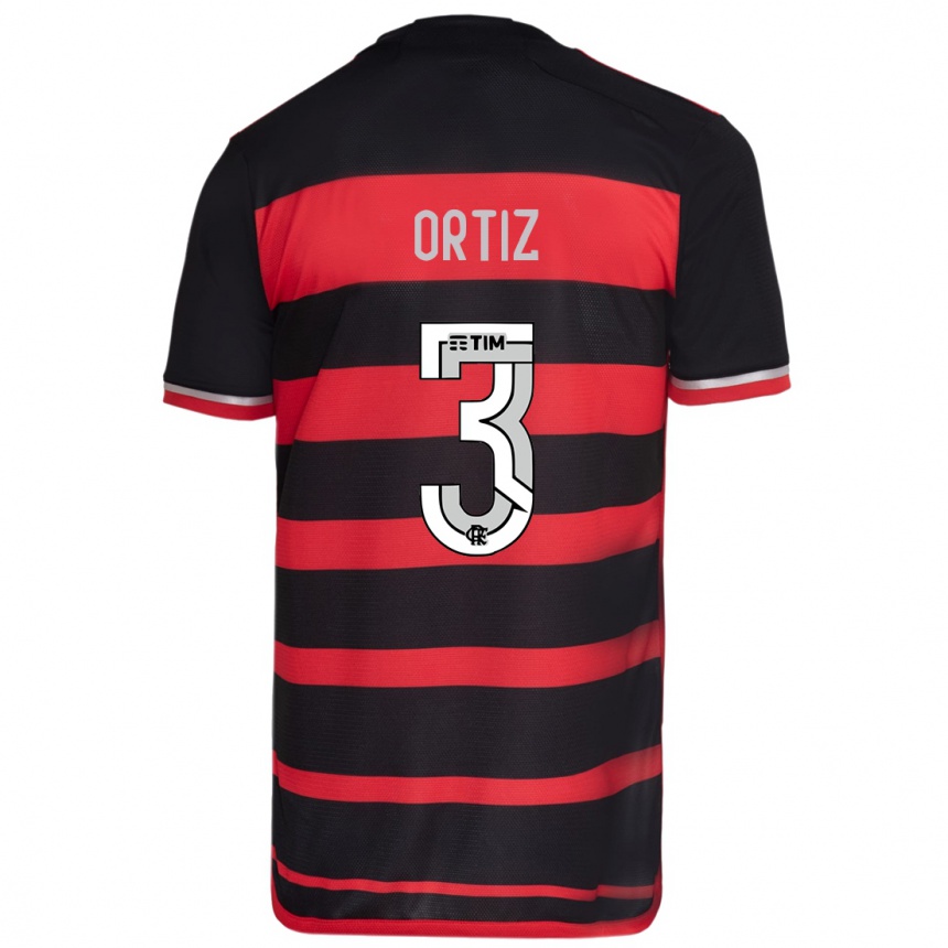 Niño Fútbol Camiseta Léo Ortiz #3 Negro Rojo 1ª Equipación 2024/25 Argentina