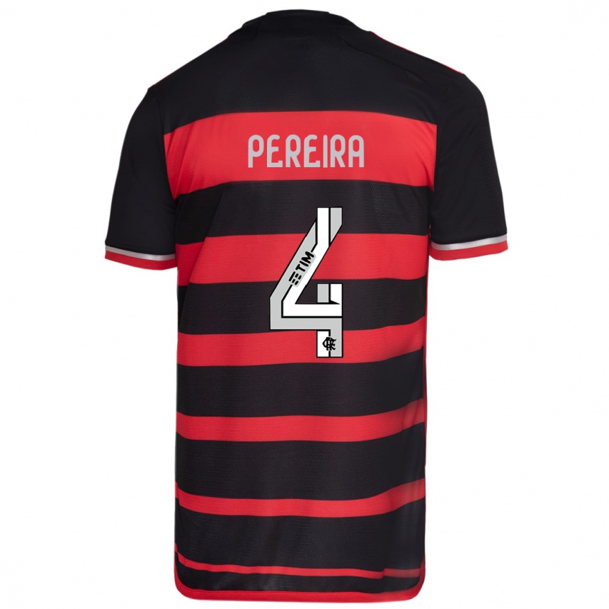 Niño Fútbol Camiseta Léo Pereira #4 Negro Rojo 1ª Equipación 2024/25 Argentina