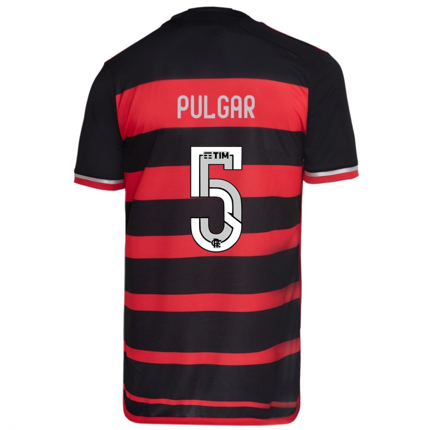 Niño Fútbol Camiseta Erick Pulgar #5 Negro Rojo 1ª Equipación 2024/25 Argentina