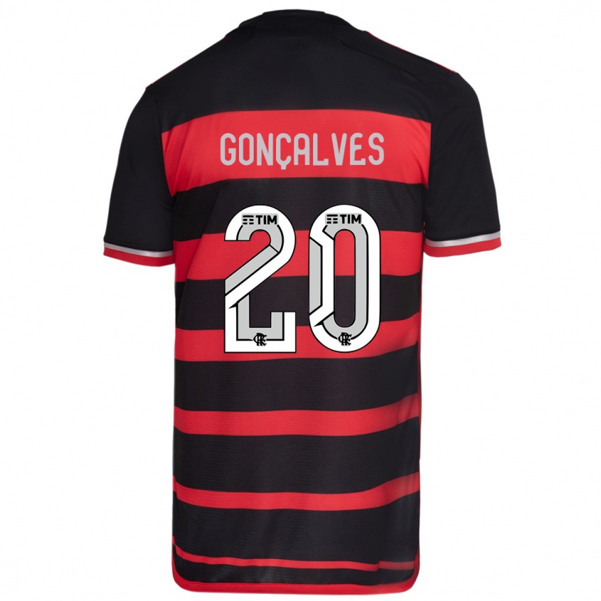 Niño Fútbol Camiseta Matheus Gonçalves #20 Negro Rojo 1ª Equipación 2024/25 Argentina