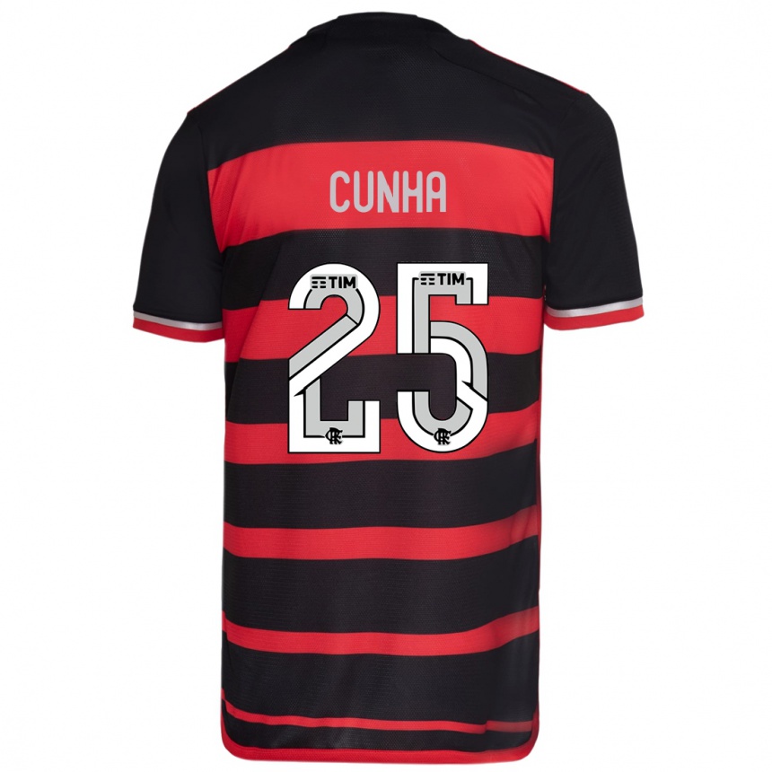 Niño Fútbol Camiseta Matheus Cunha #25 Negro Rojo 1ª Equipación 2024/25 Argentina