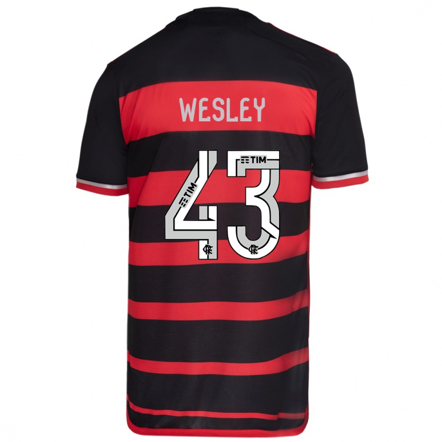 Niño Fútbol Camiseta Wesley #43 Negro Rojo 1ª Equipación 2024/25 Argentina