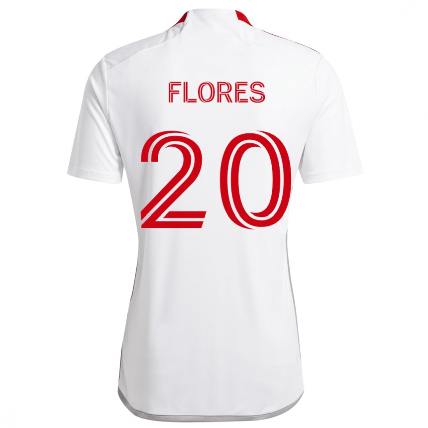 Niño Fútbol Camiseta Deybi Flores #20 Blanco Rojo 2ª Equipación 2024/25 Argentina