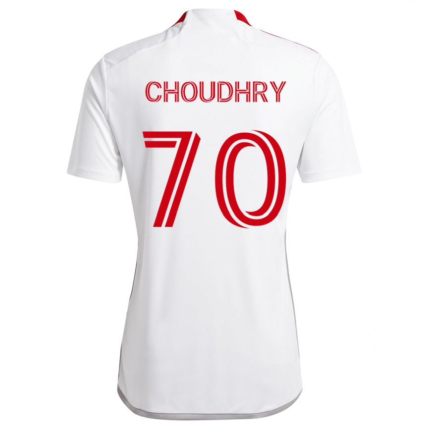 Niño Fútbol Camiseta Benjamin Choudhry #70 Blanco Rojo 2ª Equipación 2024/25 Argentina