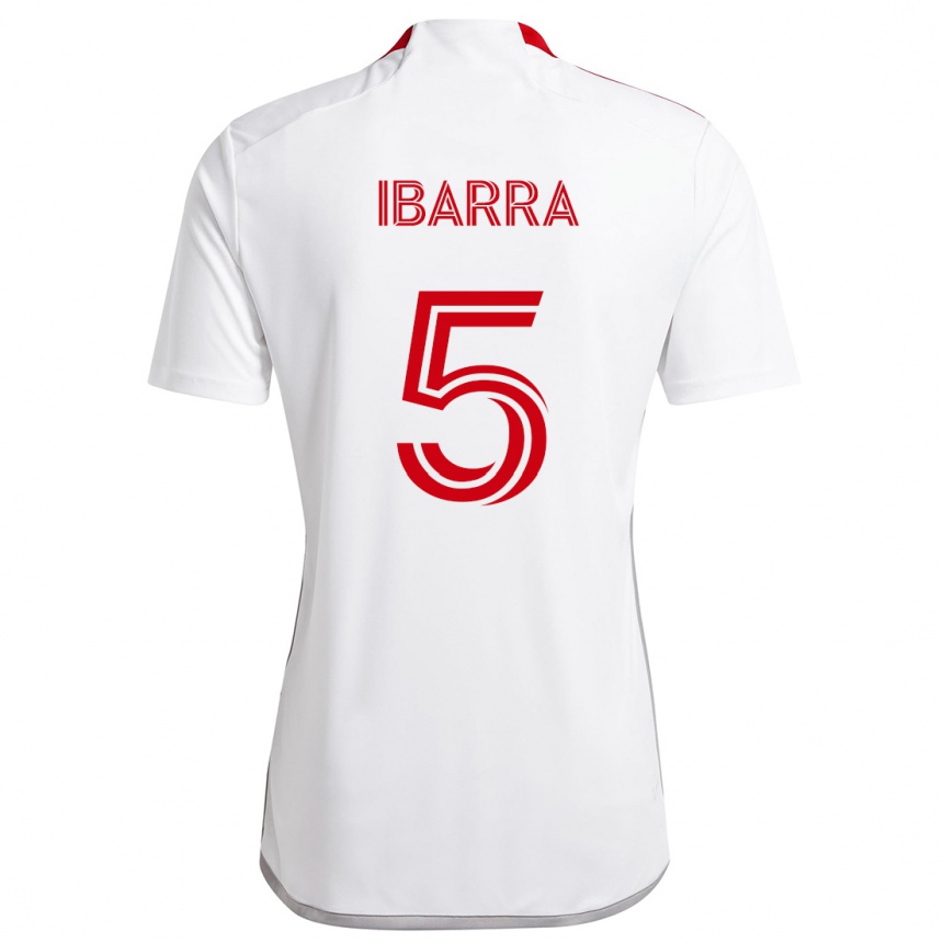 Niño Fútbol Camiseta Franco Ibarra #5 Blanco Rojo 2ª Equipación 2024/25 Argentina