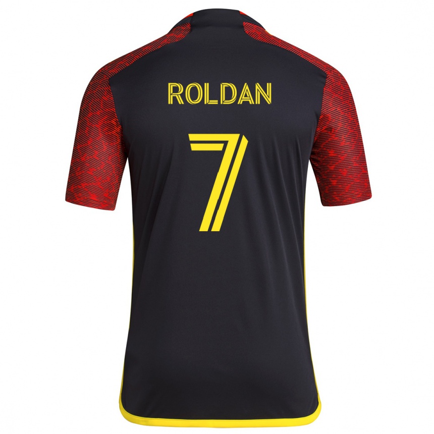 Niño Fútbol Camiseta Cristian Roldán #7 Negro Rojo 2ª Equipación 2024/25 Argentina