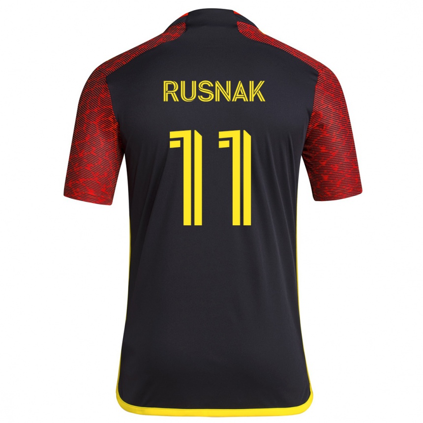 Niño Fútbol Camiseta Albert Rusnák #11 Negro Rojo 2ª Equipación 2024/25 Argentina