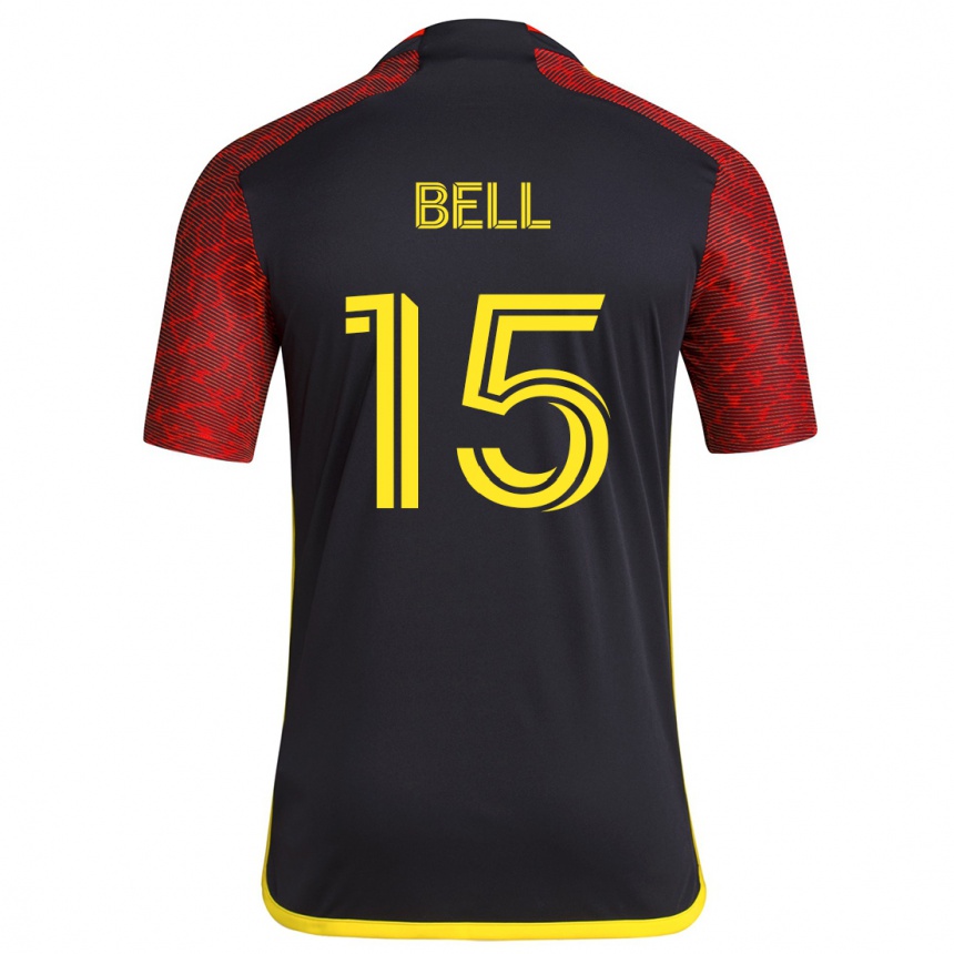 Niño Fútbol Camiseta Jon Bell #15 Negro Rojo 2ª Equipación 2024/25 Argentina