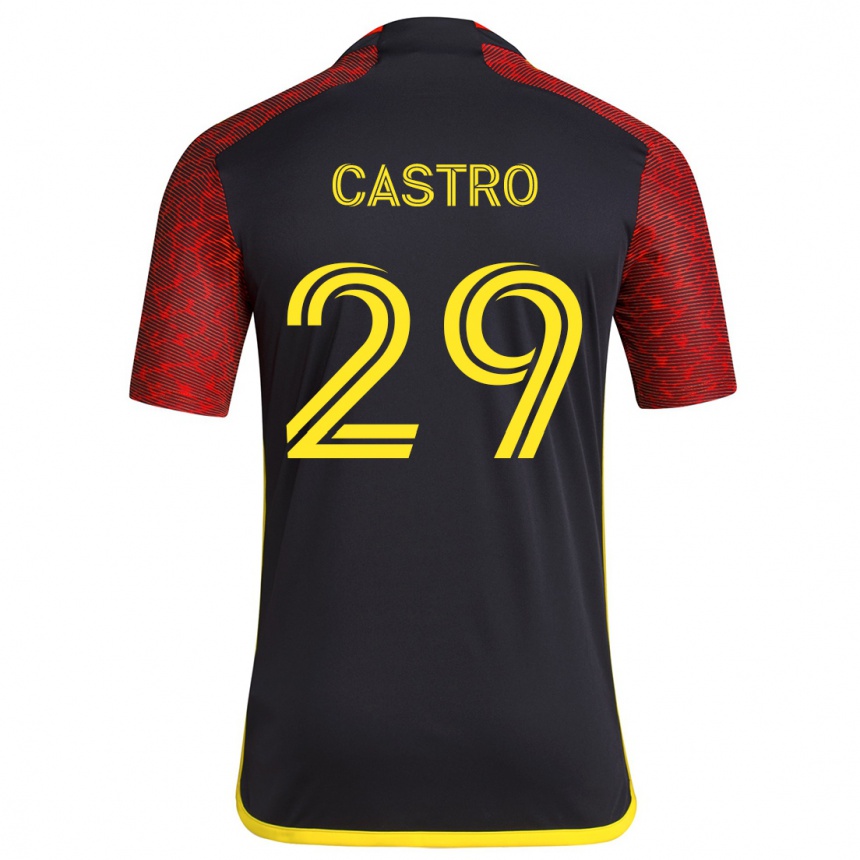 Niño Fútbol Camiseta Jacob Castro #29 Negro Rojo 2ª Equipación 2024/25 Argentina