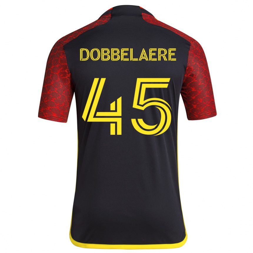 Niño Fútbol Camiseta Ethan Dobbelaere #45 Negro Rojo 2ª Equipación 2024/25 Argentina