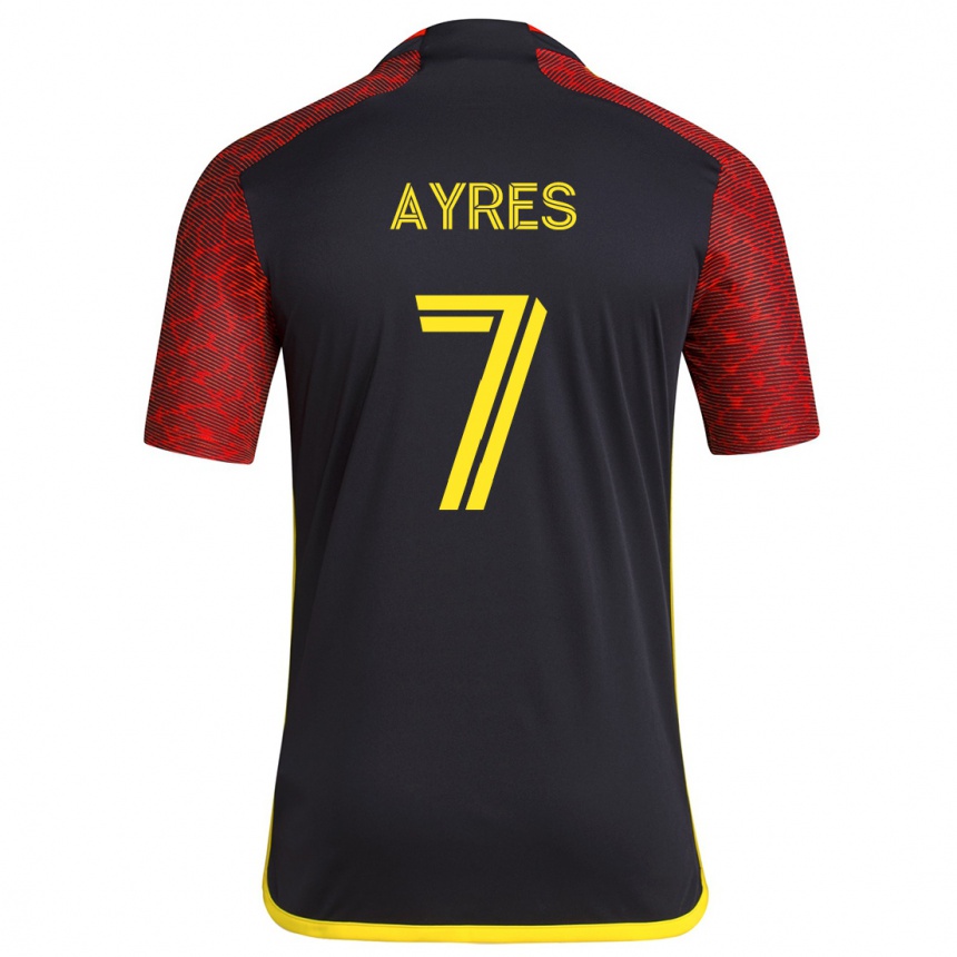 Niño Fútbol Camiseta Melina Ayres #7 Negro Rojo 2ª Equipación 2024/25 Argentina