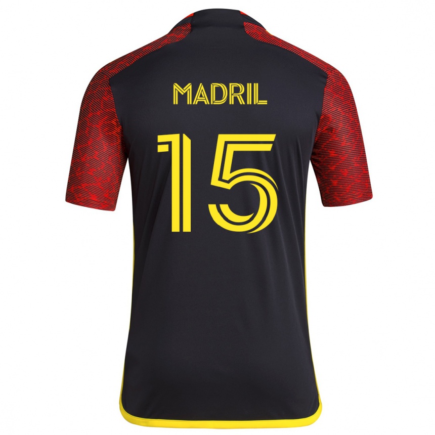 Niño Fútbol Camiseta Emily Madril #15 Negro Rojo 2ª Equipación 2024/25 Argentina