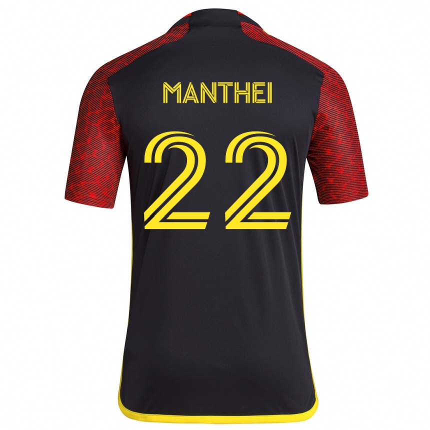 Niño Fútbol Camiseta Leahi Manthei #22 Negro Rojo 2ª Equipación 2024/25 Argentina