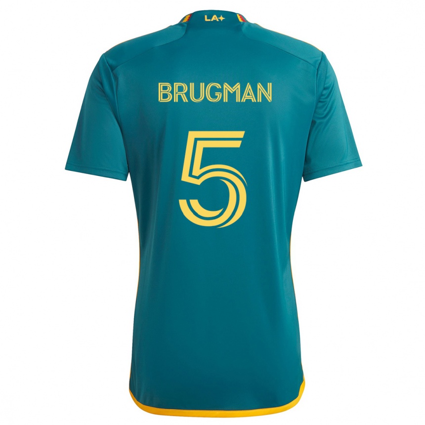 Niño Fútbol Camiseta Gastón Brugman #5 Verde Amarillo 2ª Equipación 2024/25 Argentina