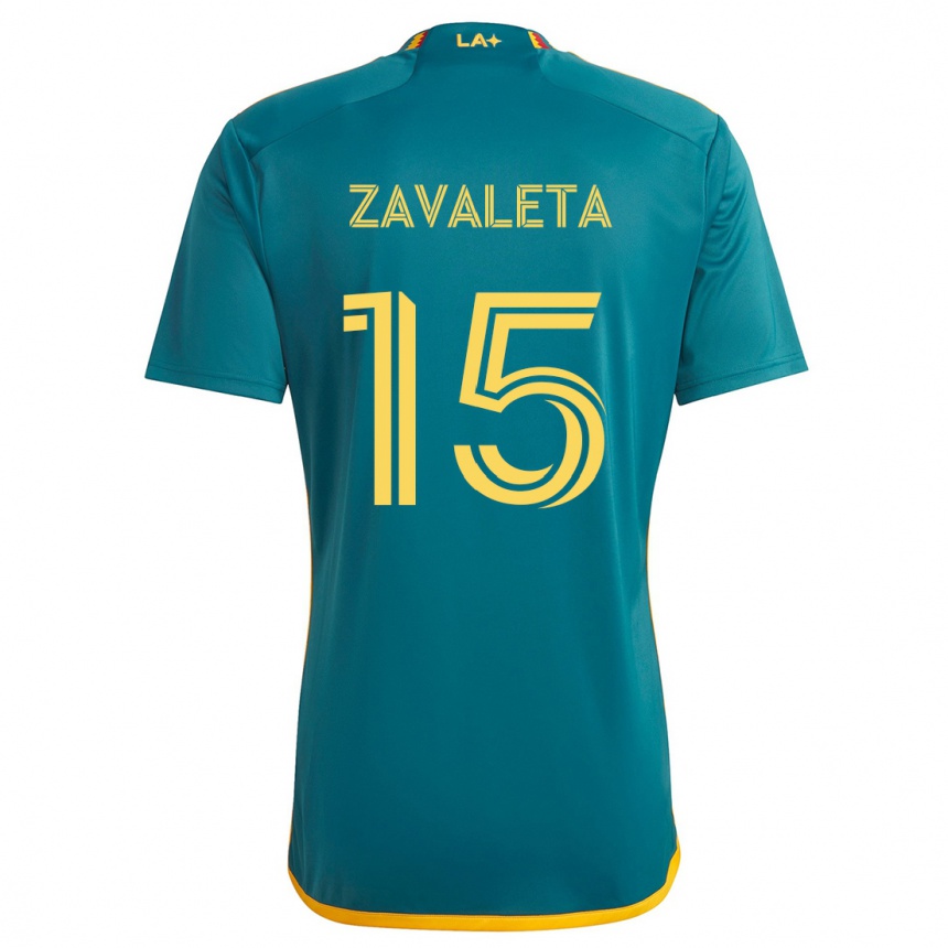 Niño Fútbol Camiseta Eriq Zavaleta #15 Verde Amarillo 2ª Equipación 2024/25 Argentina