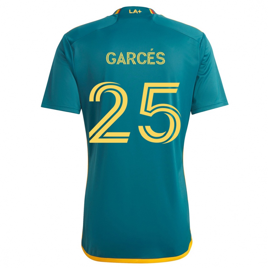 Niño Fútbol Camiseta Carlos Garcés #25 Verde Amarillo 2ª Equipación 2024/25 Argentina