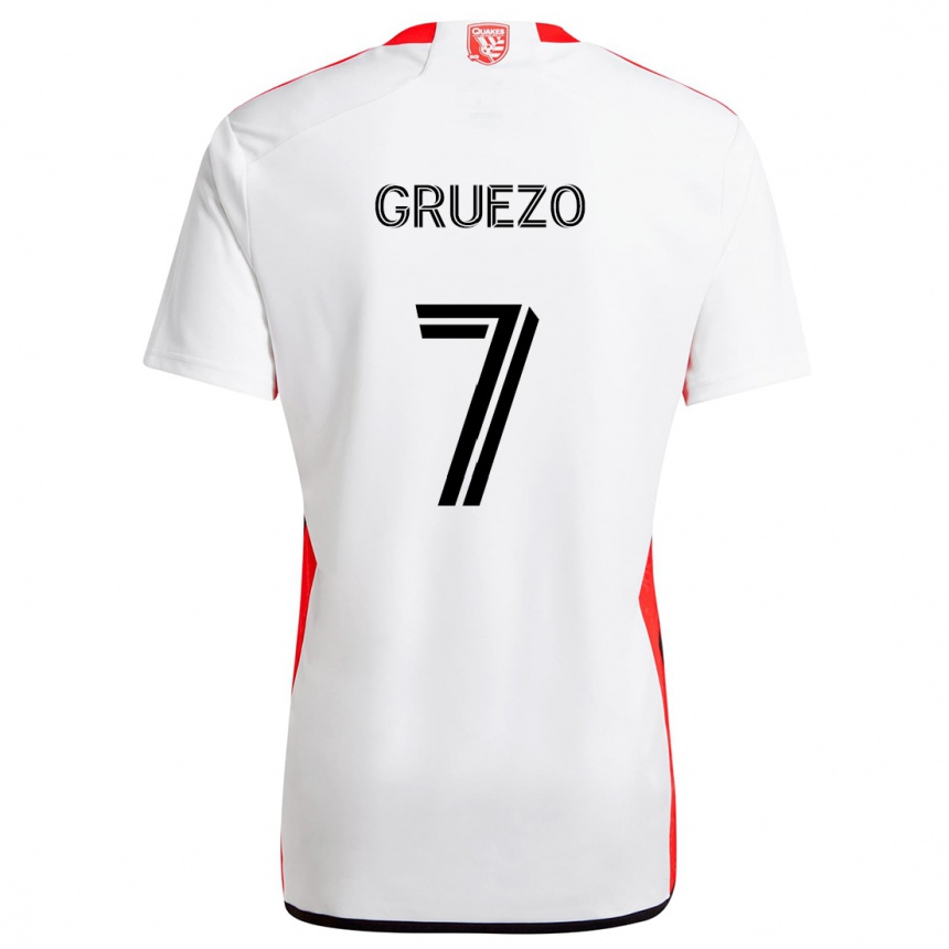 Niño Fútbol Camiseta Carlos Gruezo #7 Blanco Rojo 2ª Equipación 2024/25 Argentina