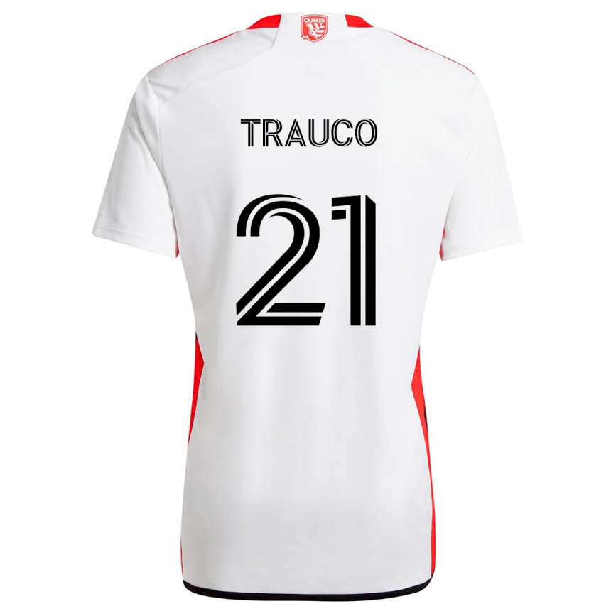 Niño Fútbol Camiseta Miguel Trauco #21 Blanco Rojo 2ª Equipación 2024/25 Argentina