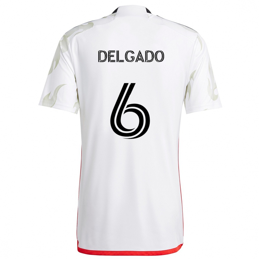 Niño Fútbol Camiseta Patrickson Delgado #6 Blanco Rojo Negro 2ª Equipación 2024/25 Argentina