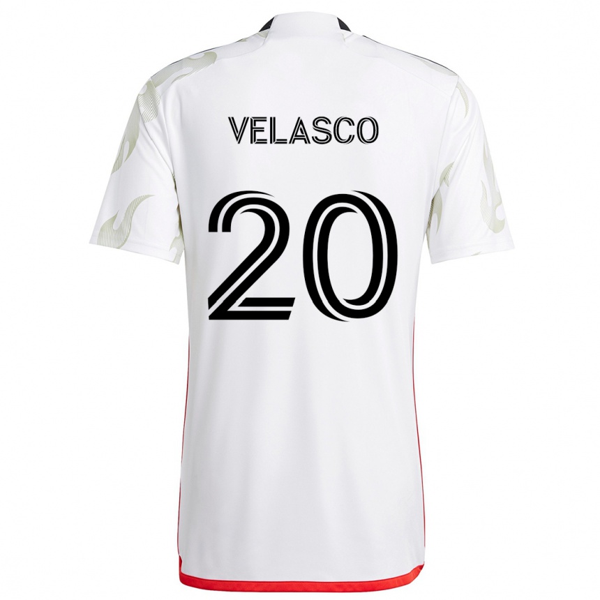 Niño Fútbol Camiseta Alan Velasco #20 Blanco Rojo Negro 2ª Equipación 2024/25 Argentina