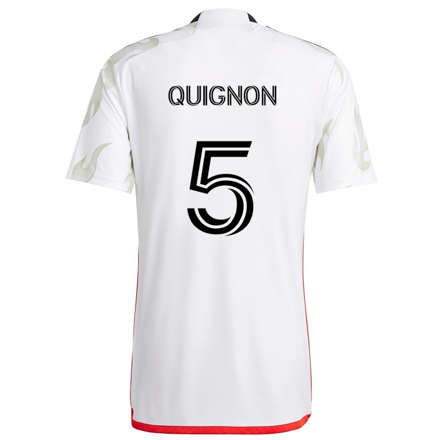 Niño Fútbol Camiseta Facundo Quignón #5 Blanco Rojo Negro 2ª Equipación 2024/25 Argentina