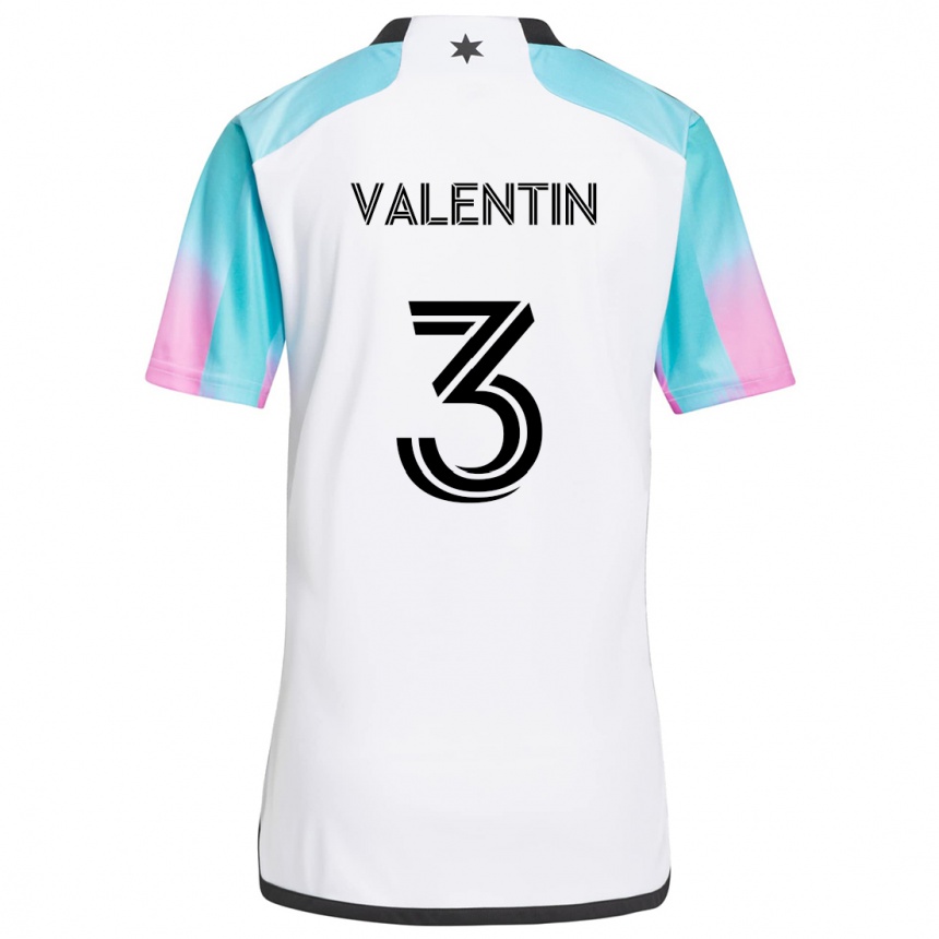 Niño Fútbol Camiseta Zarek Valentin #3 Blanco Azul Negro 2ª Equipación 2024/25 Argentina