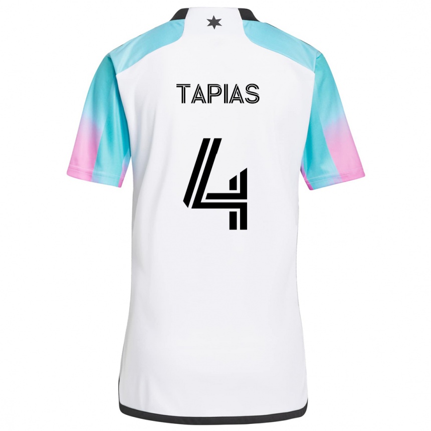 Niño Fútbol Camiseta Miguel Tapias #4 Blanco Azul Negro 2ª Equipación 2024/25 Argentina