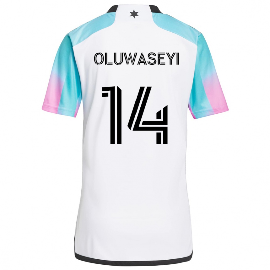 Niño Fútbol Camiseta Tani Oluwaseyi #14 Blanco Azul Negro 2ª Equipación 2024/25 Argentina