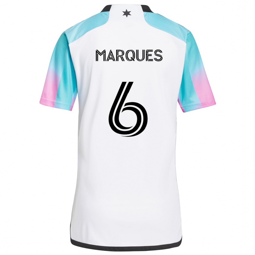 Niño Fútbol Camiseta Mikael Marqués #6 Blanco Azul Negro 2ª Equipación 2024/25 Argentina