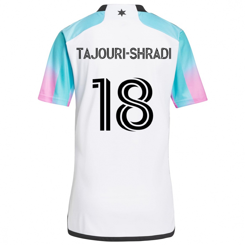 Niño Fútbol Camiseta Ismael Tajouri-Shradi #18 Blanco Azul Negro 2ª Equipación 2024/25 Argentina