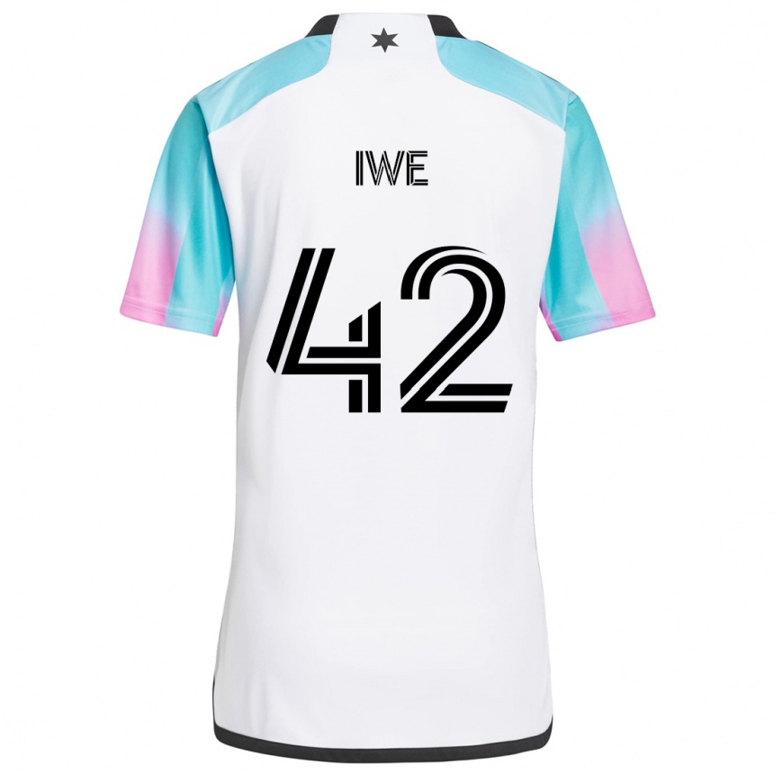 Niño Fútbol Camiseta Emmanuel Iwe #42 Blanco Azul Negro 2ª Equipación 2024/25 Argentina