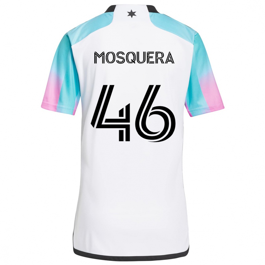 Niño Fútbol Camiseta Juan Camilo Mosquera #46 Blanco Azul Negro 2ª Equipación 2024/25 Argentina