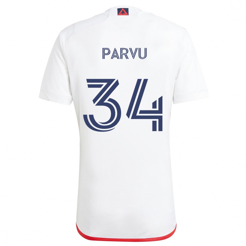 Niño Fútbol Camiseta Alexandru Parvu #34 Blanco Rojo 2ª Equipación 2024/25 Argentina