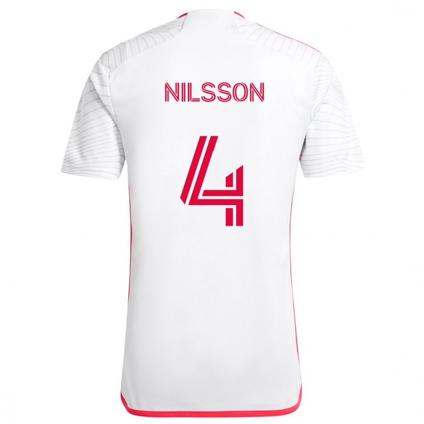 Niño Fútbol Camiseta Joakim Nilsson #4 Blanco Rojo 2ª Equipación 2024/25 Argentina