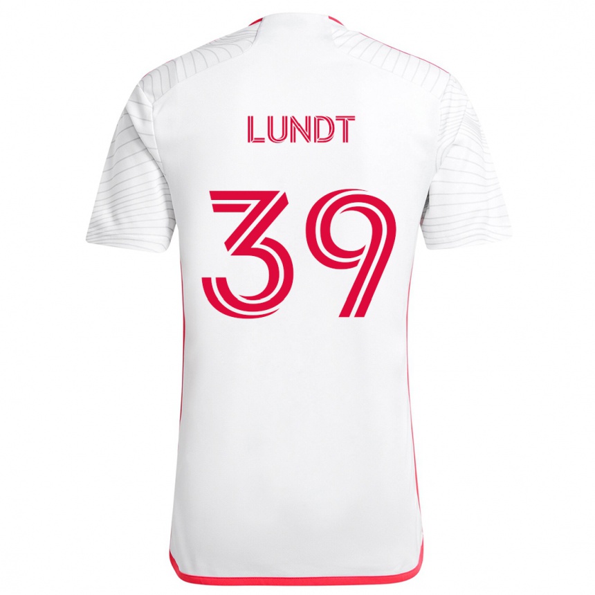 Niño Fútbol Camiseta Ben Lundt #39 Blanco Rojo 2ª Equipación 2024/25 Argentina