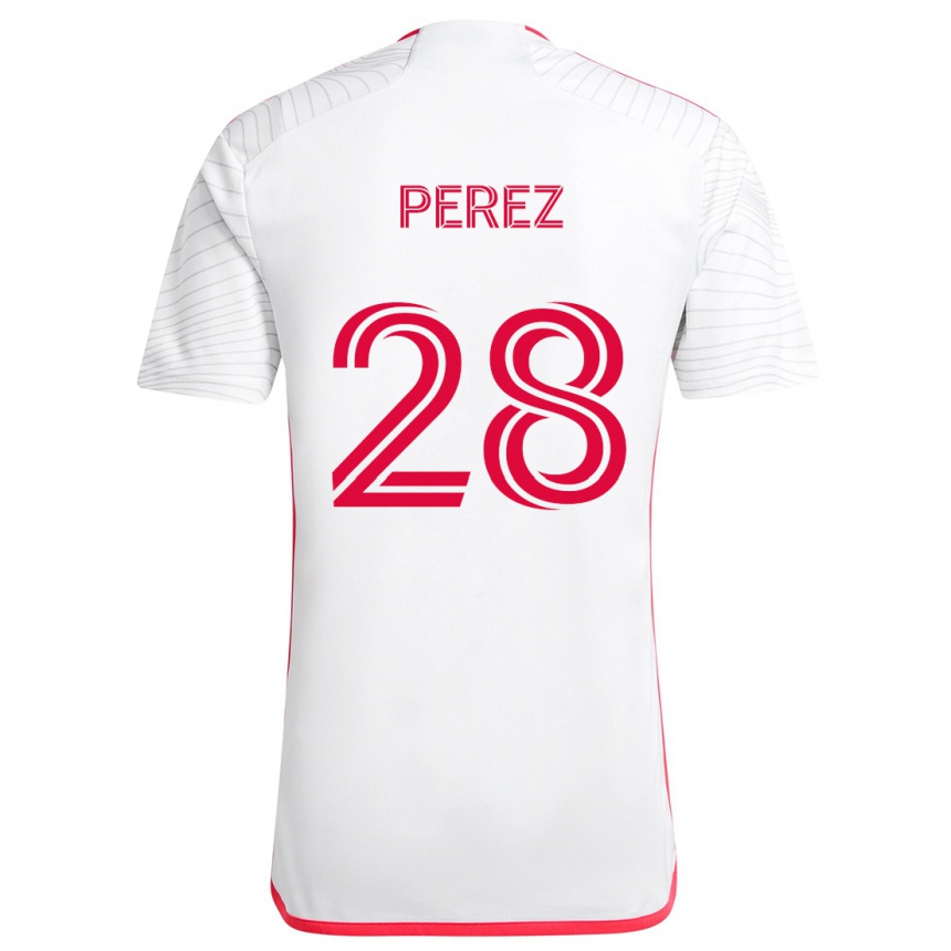 Niño Fútbol Camiseta Miguel Perez #28 Blanco Rojo 2ª Equipación 2024/25 Argentina