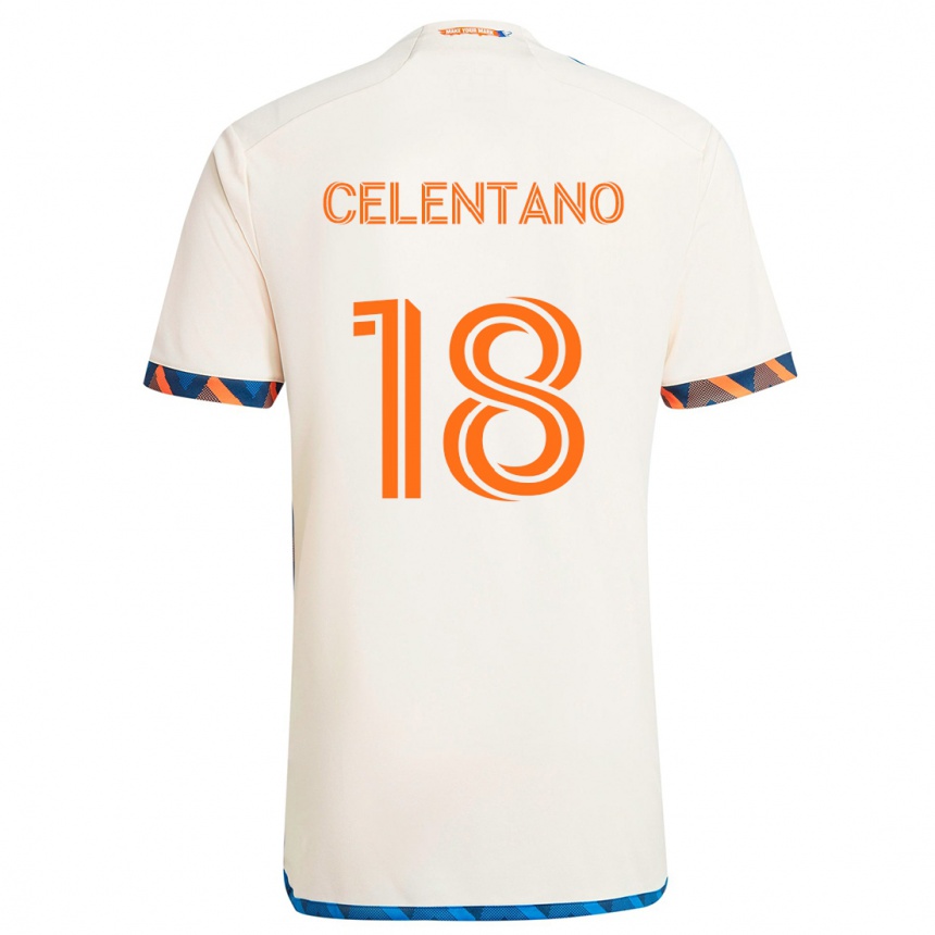 Niño Fútbol Camiseta Roman Celentano #18 Blanco Naranja 2ª Equipación 2024/25 Argentina