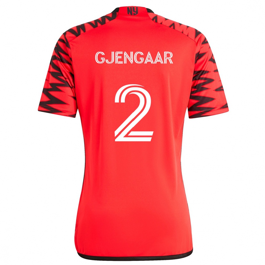 Niño Fútbol Camiseta Dennis Gjengaar #2 Rojo Negro Blanco 2ª Equipación 2024/25 Argentina