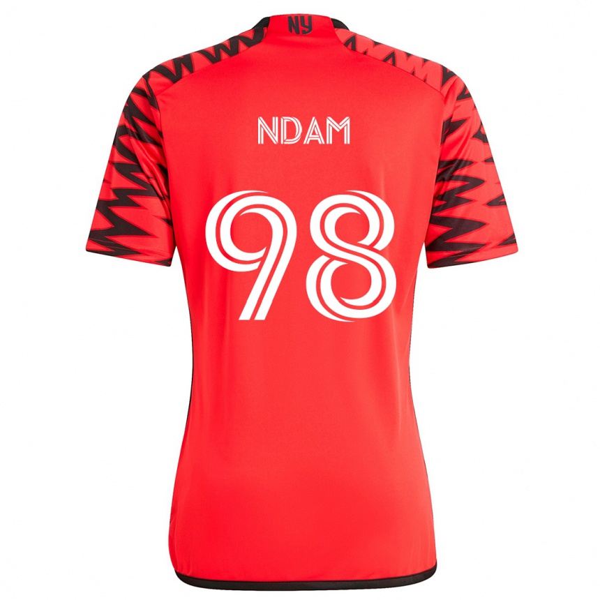 Niño Fútbol Camiseta Hassan Ndam #98 Rojo Negro Blanco 2ª Equipación 2024/25 Argentina