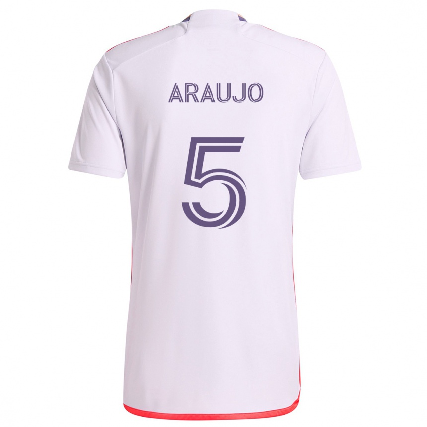 Niño Fútbol Camiseta César Araújo #5 Blanco Rojo Púrpura 2ª Equipación 2024/25 Argentina