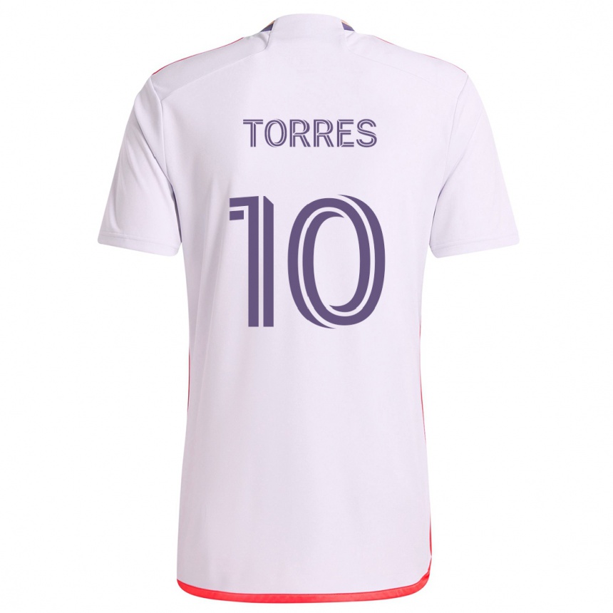 Niño Fútbol Camiseta Facundo Torres #10 Blanco Rojo Púrpura 2ª Equipación 2024/25 Argentina