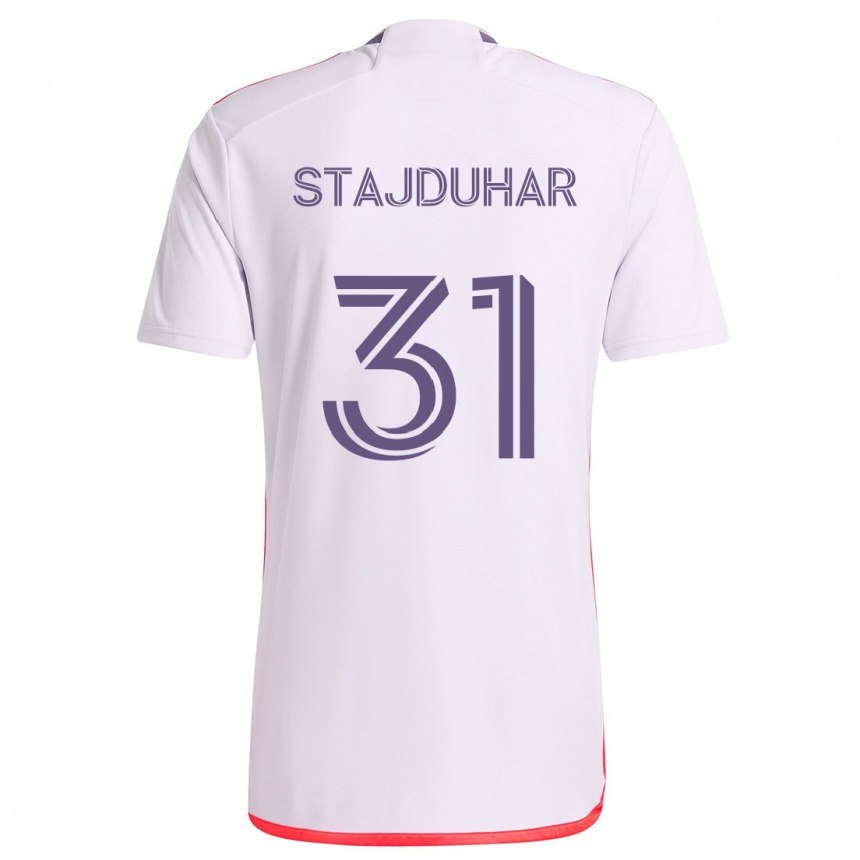 Niño Fútbol Camiseta Mason Stajduhar #31 Blanco Rojo Púrpura 2ª Equipación 2024/25 Argentina