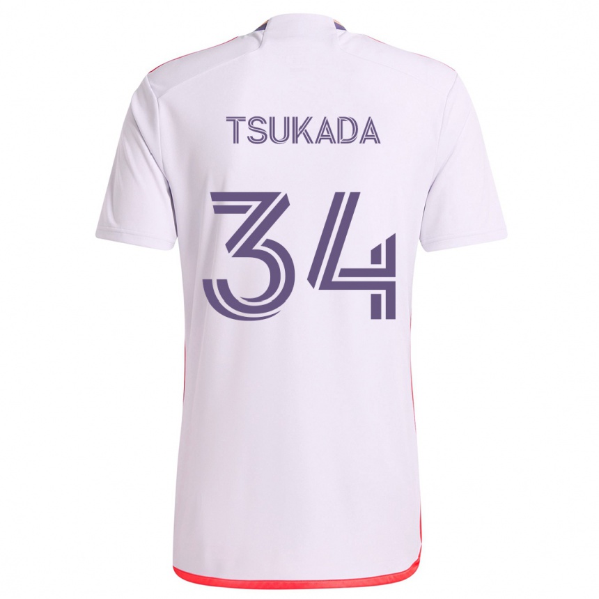 Niño Fútbol Camiseta Yutaro Tsukada #34 Blanco Rojo Púrpura 2ª Equipación 2024/25 Argentina