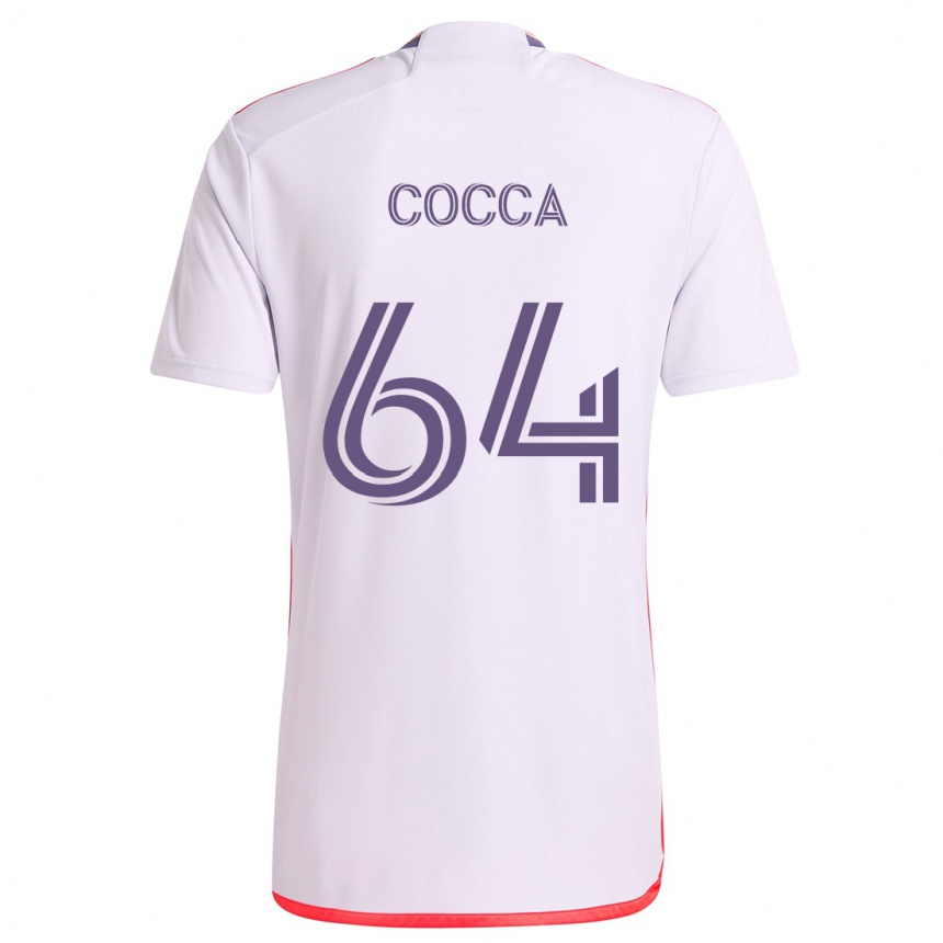 Niño Fútbol Camiseta Manuel Cocca #64 Blanco Rojo Púrpura 2ª Equipación 2024/25 Argentina