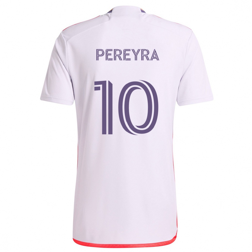 Niño Fútbol Camiseta Mauricio Pereyra #10 Blanco Rojo Púrpura 2ª Equipación 2024/25 Argentina