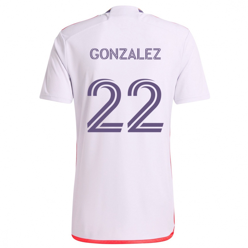 Niño Fútbol Camiseta Gastón González #22 Blanco Rojo Púrpura 2ª Equipación 2024/25 Argentina