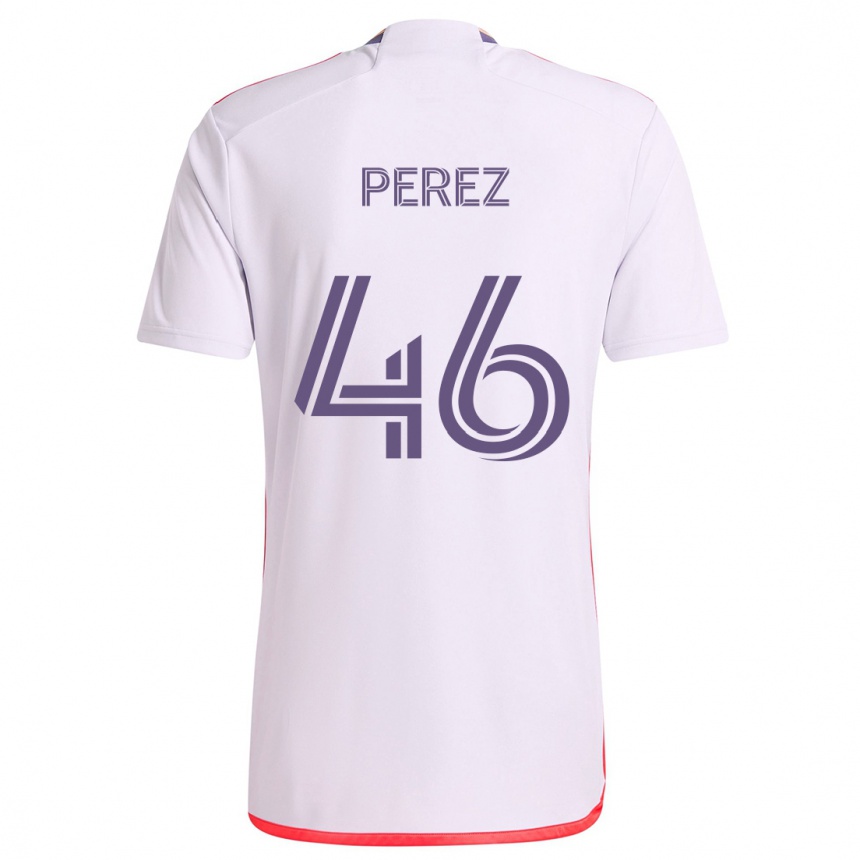 Niño Fútbol Camiseta Franco Pérez #46 Blanco Rojo Púrpura 2ª Equipación 2024/25 Argentina