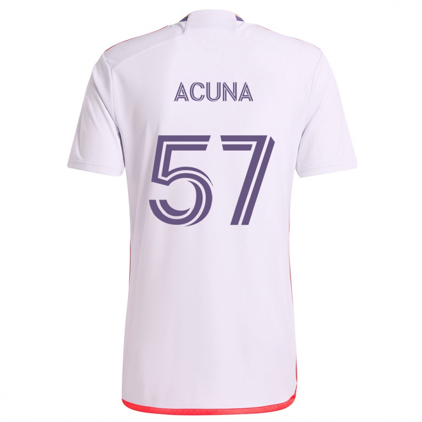 Niño Fútbol Camiseta Cristofer Acuña #57 Blanco Rojo Púrpura 2ª Equipación 2024/25 Argentina