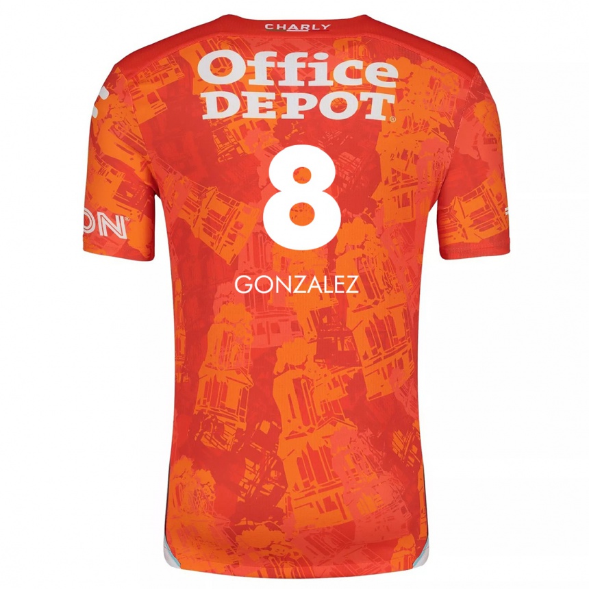 Niño Fútbol Camiseta Bryan González #8 Naranja Blanco 2ª Equipación 2024/25 Argentina