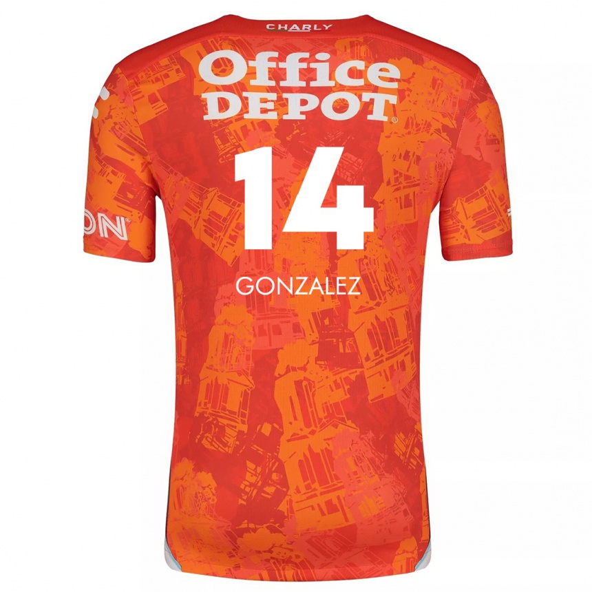 Niño Fútbol Camiseta Arturo González #14 Naranja Blanco 2ª Equipación 2024/25 Argentina